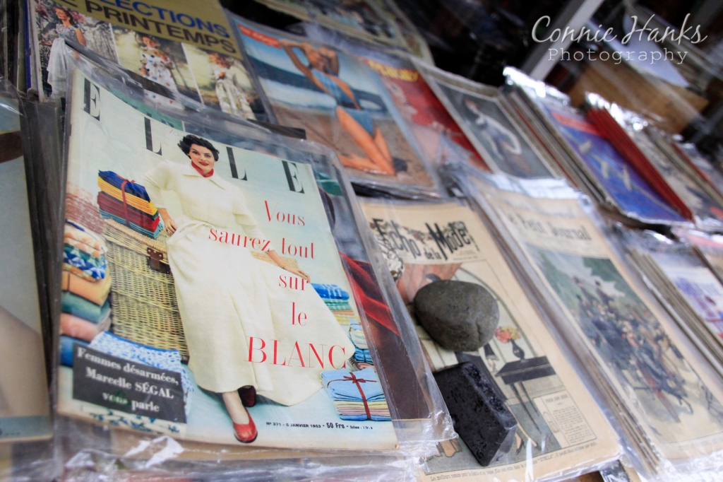 Connie Hanks Photography // ClickyChickCreates.com // Paris Flea Market - vintage fashion magazines - Elle, Echo de la Mode