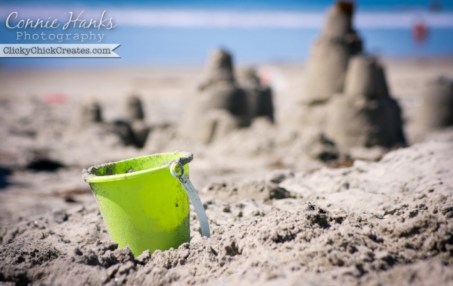 Connie Hanks Photography  //  ClickyChickCreates.com  //  bucket and sand castle at sunny beach