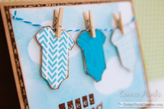 ClickyChickCreates.com  //  Sweet Blessing baby boy shower card with onesies on a clothesline