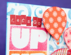 Connie Hanks Photography // ClickyChickCreates.com // Up, up, up hot air balloon card for Curtain Call challenge