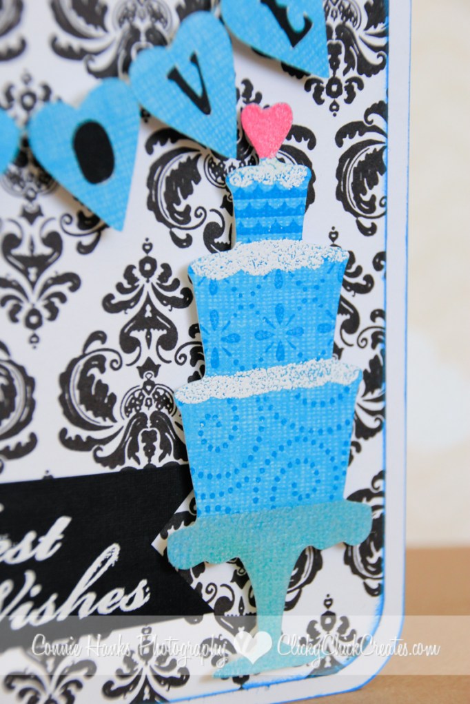 Connie Hanks // ClickyChickCreates.com // wedding cards with wedding cake and love banner