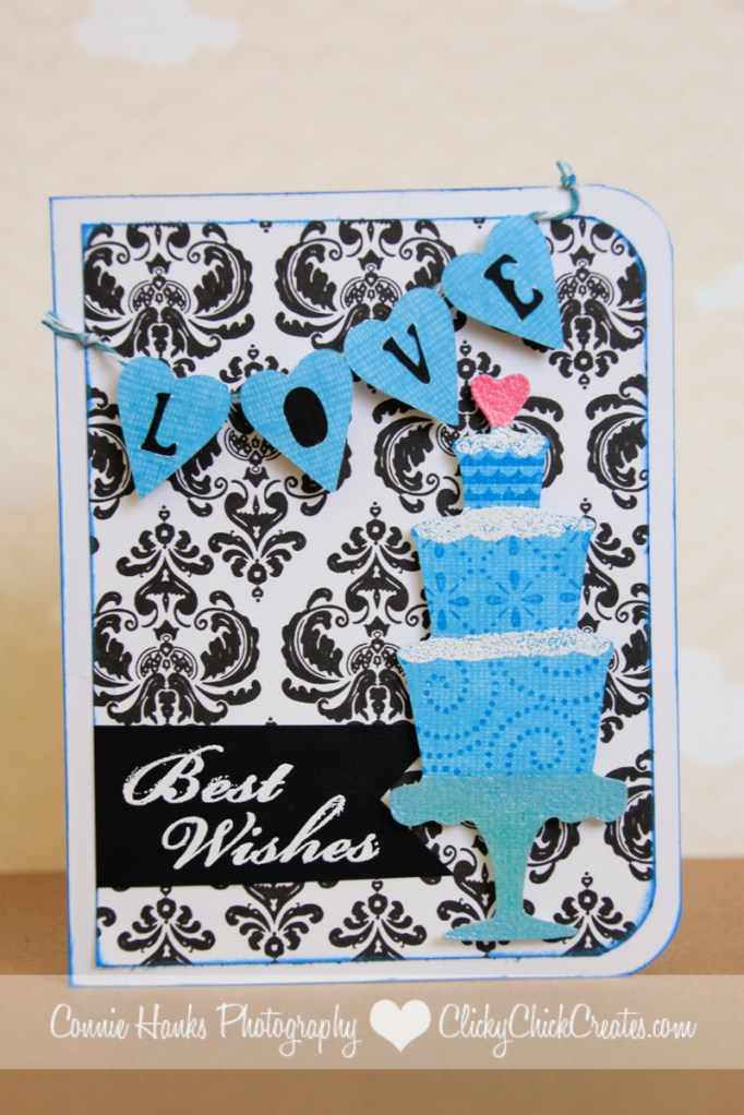 Connie Hanks // ClickyChickCreates.com // wedding cards with wedding cake and love banner