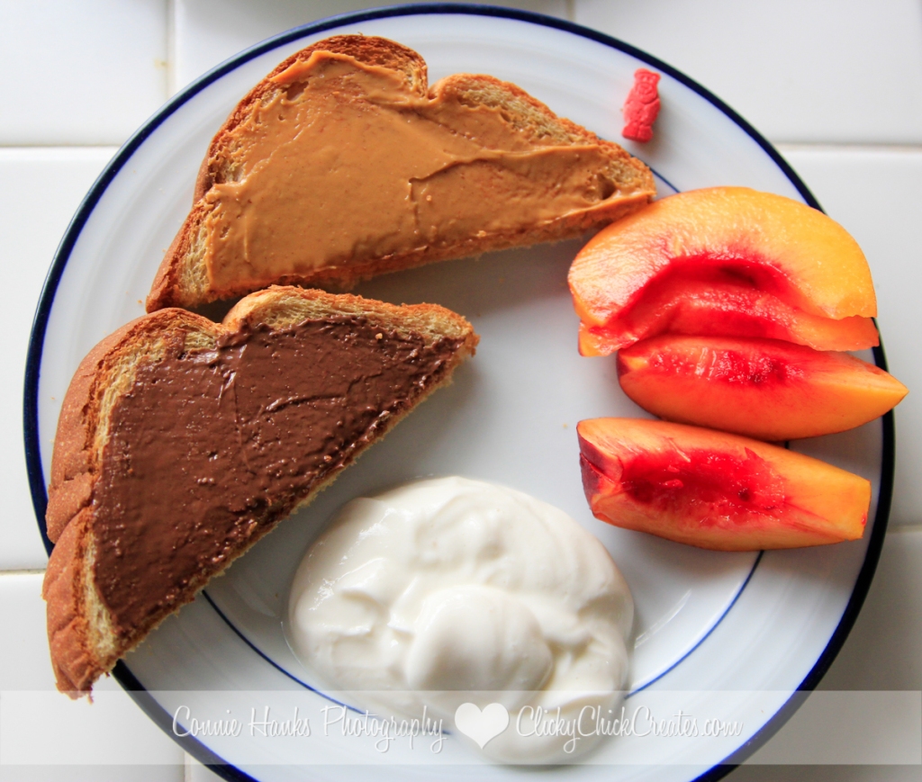 Connie Hanks Photography // ClickyChickCreates.com // typical breakfast - toast with peanut butter, nutella, yogurt, fruit, vitamin