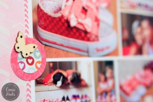 ClickyChickCreates.com // using stencils and inks, vellum and Washi tape to create custom scrapbook pages