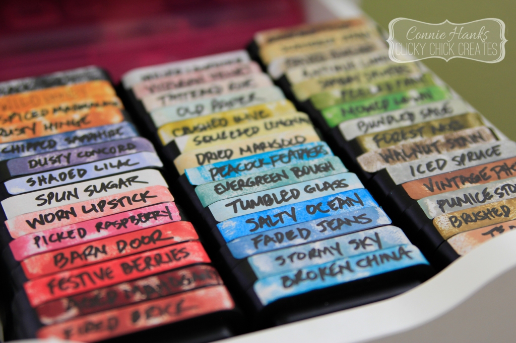 Connie Hanks // ClickyChickCreates.com // Tim Holtz Distress Ink collection and organization