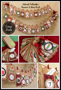 Connie Hanks // ClickyChickCreates.com // vintage Christmas banner, Advent calendar, banner, mini book, traditions, experiences, family