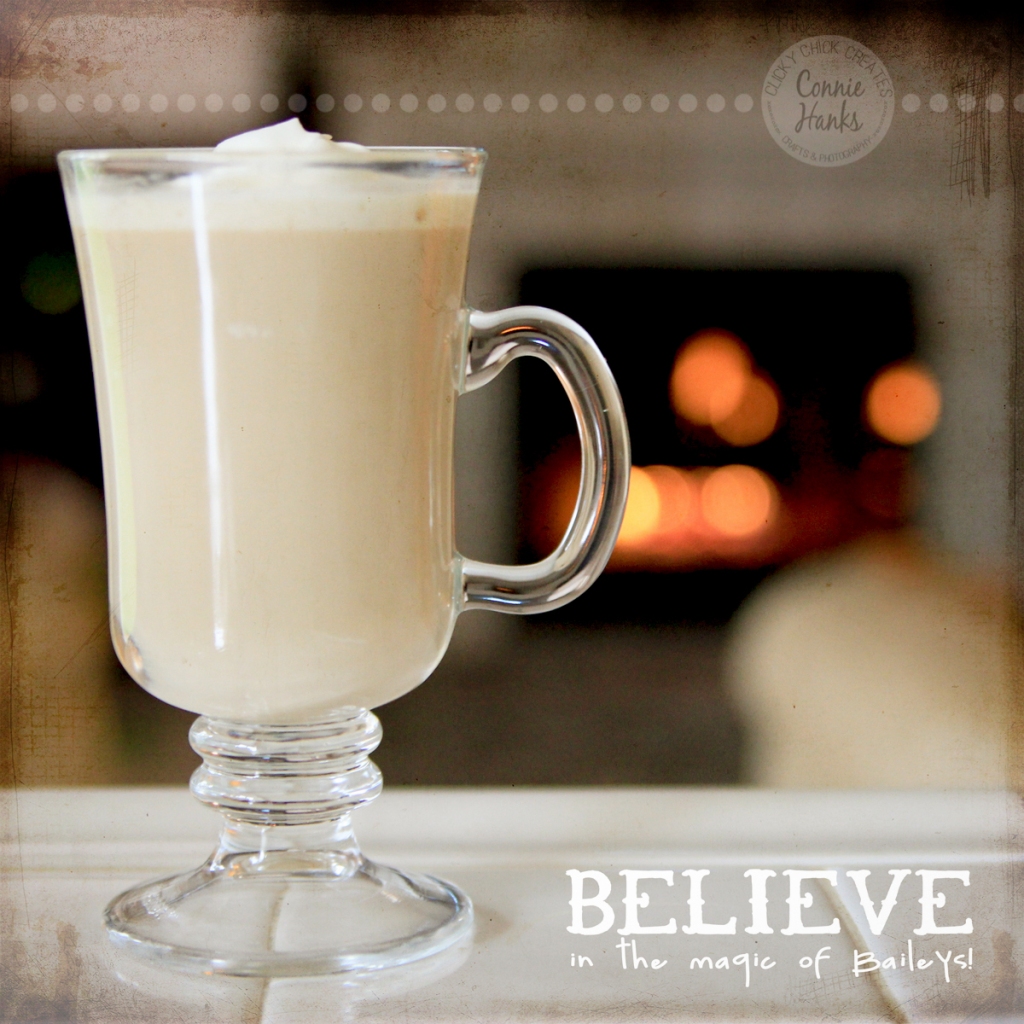 Connie Hanks Photography // ClickyChickCreates.com // Baileys and coffee with a touch of whipped cream, roaring fire, bokeh