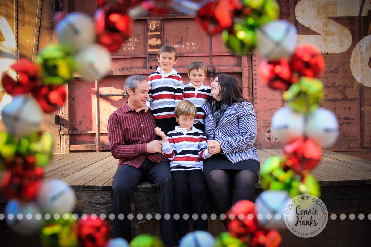 Connie Hanks Photography // ClickyChickCreates.com // M family sneak peek, trains, 3 boys, wreath, Christmas, family photos