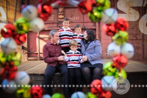 Connie Hanks Photography // ClickyChickCreates.com // M family sneak peek, trains, 3 boys, wreath, Christmas, family photos