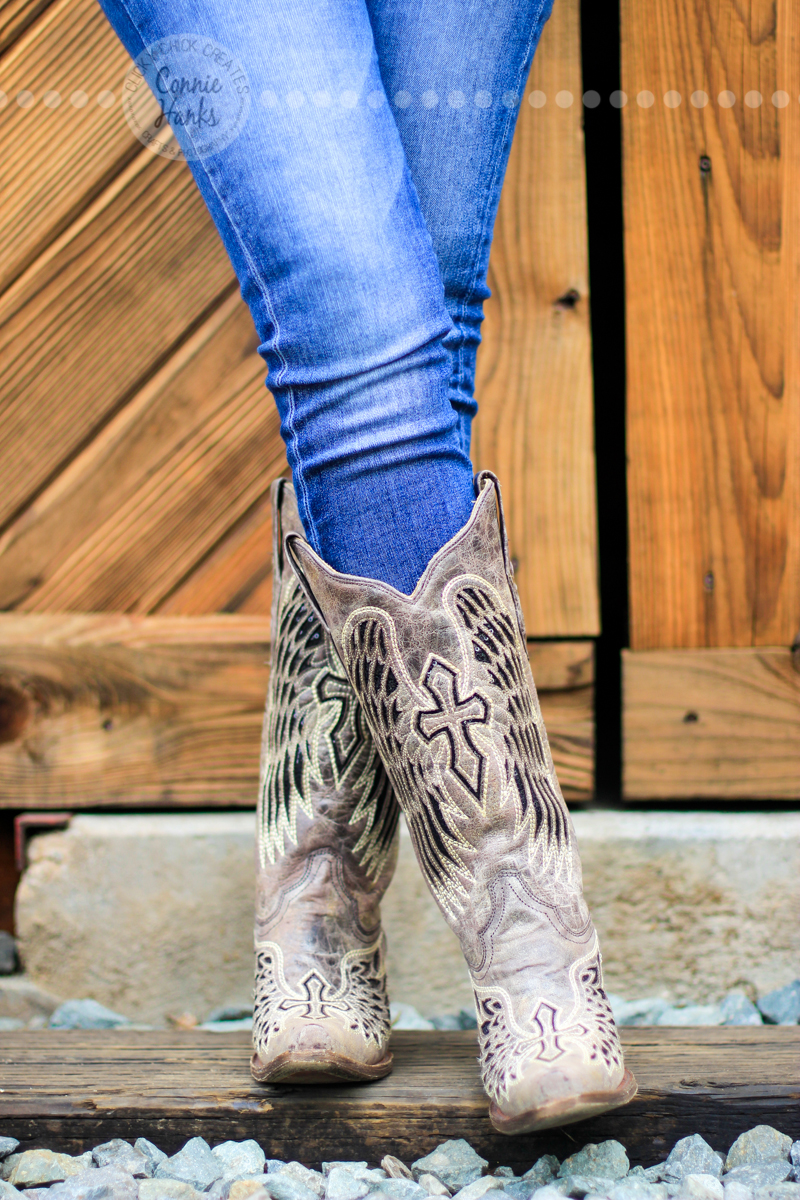 Connie Hanks Photography // ClickyChickCreates.com // rustic, train, tracks, cowboy, cowgirl, boots, perspective