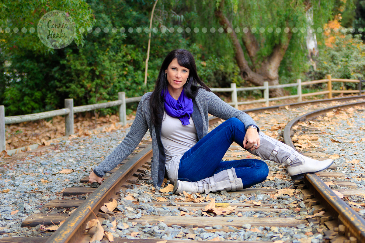 Connie Hanks Photography // ClickyChickCreates.com // rustic, train, tracks, perspective, pose, angle, beautiful