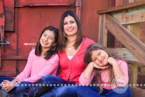 Connie Hanks Photography // ClickyChickCreates.com // extended family photos, rustic park, trains, tracks, pink, gray, denim, adorable!