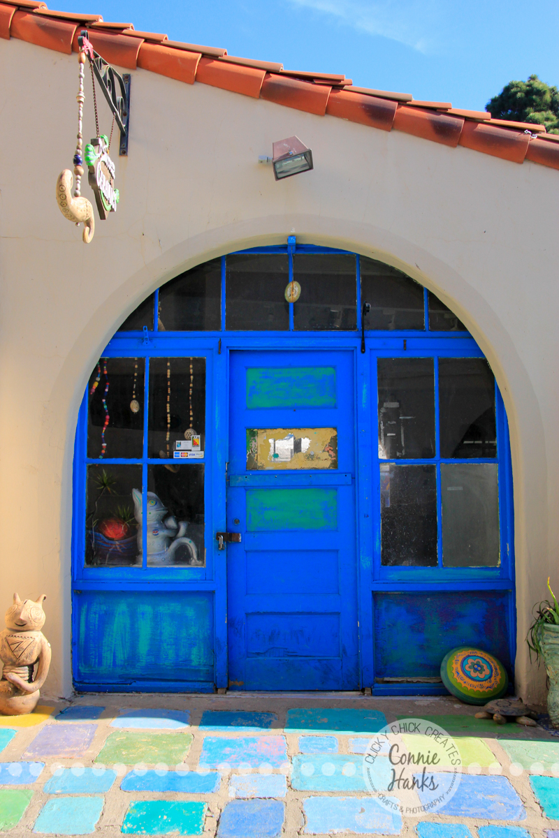 Connie Hanks Photography // ClickyChickCreates.com // doors of Balboa Park, Spanish Village, artists, blue, teal, turquoise, yellow, tan, khaki, tiles, floor, 