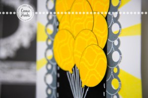 Connie Hanks Photography // ClickyChickCreates.com // You Make Me Happy when skies are grey card, Heidi Swapp sunshine stencil, KaiserCraft stamp, My Mind's Eye paper, embossing, balloons,