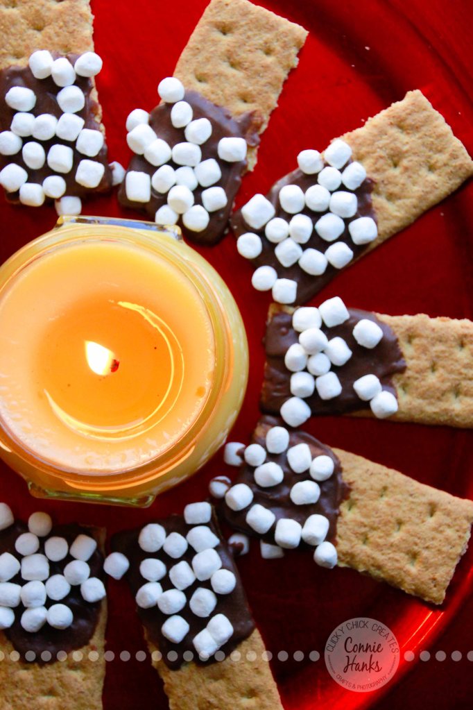 Connie Hanks Photography // ClickyChickCreates.com // s'mores, mini marshmallows, mallow bits, graham crackers, melted chocolate, candle, dessert, yummy, kid friendly