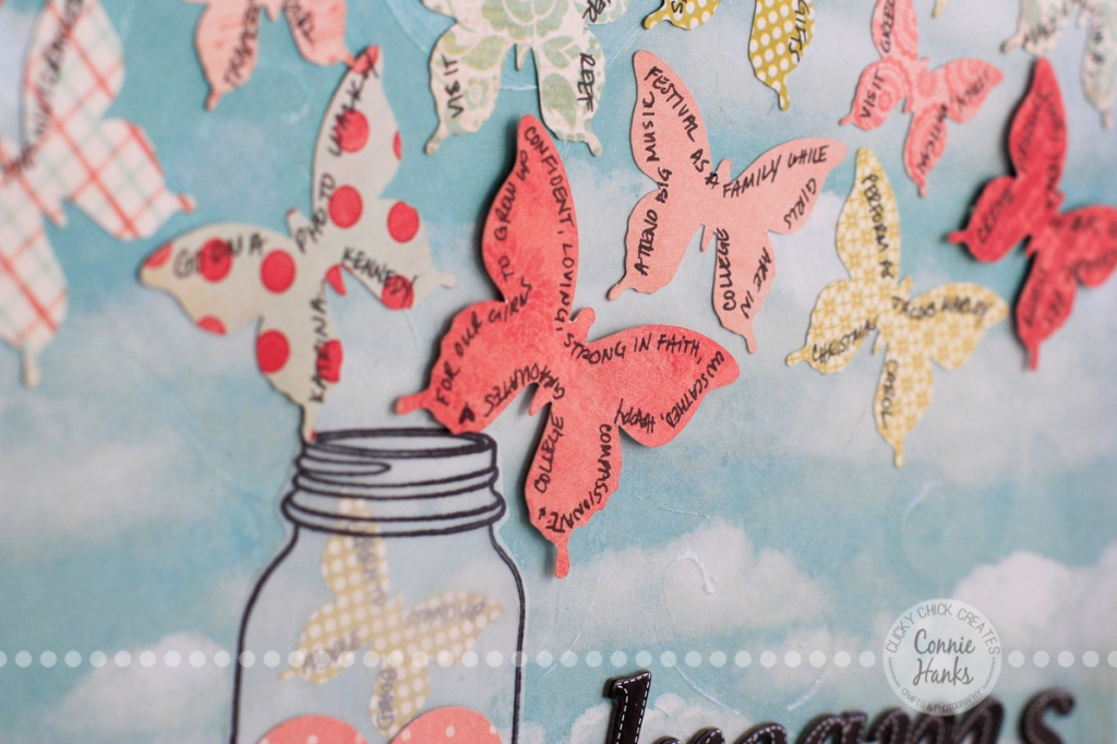 Connie Hanks Photography // ClickyChickCreates.com // Jar of Dreams layout with butterflies, bucket list, life goals