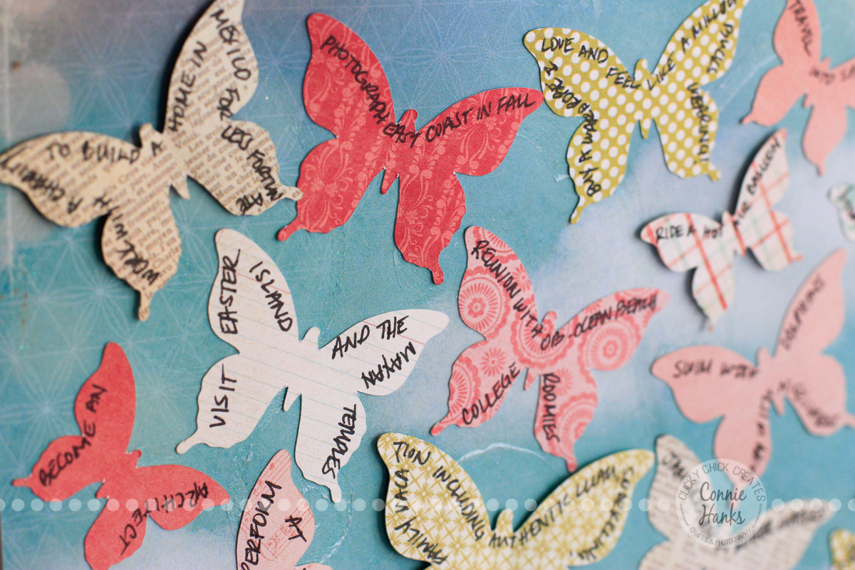 Connie Hanks Photography // ClickyChickCreates.com // Jar of Dreams layout with butterflies, bucket list, life goals