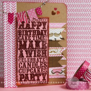 Connie Hanks Photography // ClickyChickCreates.com // stamped and embossed birthday card with washi tape banner