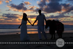 Connie Hanks Photography // ClickyChickCreates.com // engagement couple session, Rosarito, Mexico beach, pony, flower head wreath