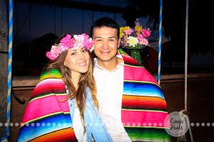 Connie Hanks Photography // ClickyChickCreates.com // engagement couple session, Rosarito, Mexico beach, flower head wreath, Mexican blanket