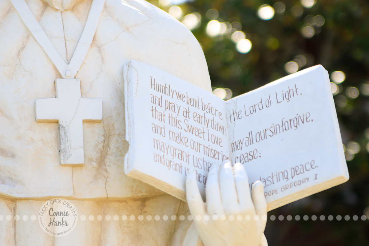 Connie Hanks Photography // ClickyChickCreates.com // Saint Gregory the Great Pope statue and quote