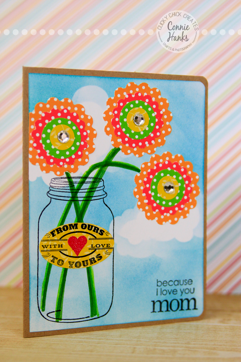 ClickyChickCreates.com // Mother's Day card using Hero Arts stencil / mask, Tim Holtz distress ink in Broken China, punches, embossing, stamping and more!