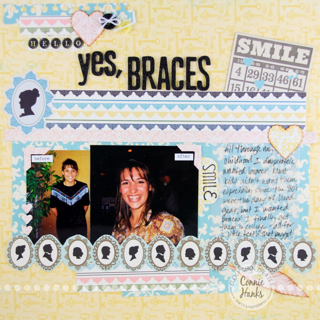 ClickyChickCreates.com // Yes, Braces scrapbook layout about a girl who wanted braces! 