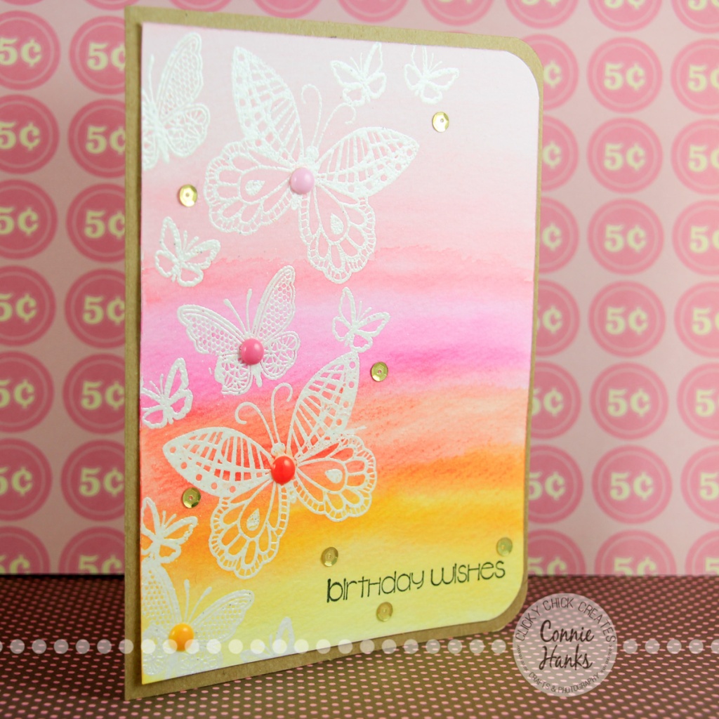 ClickyChickCreates.com // Watercolor Butterflies using embossing with Tim Holtz Distress Inks