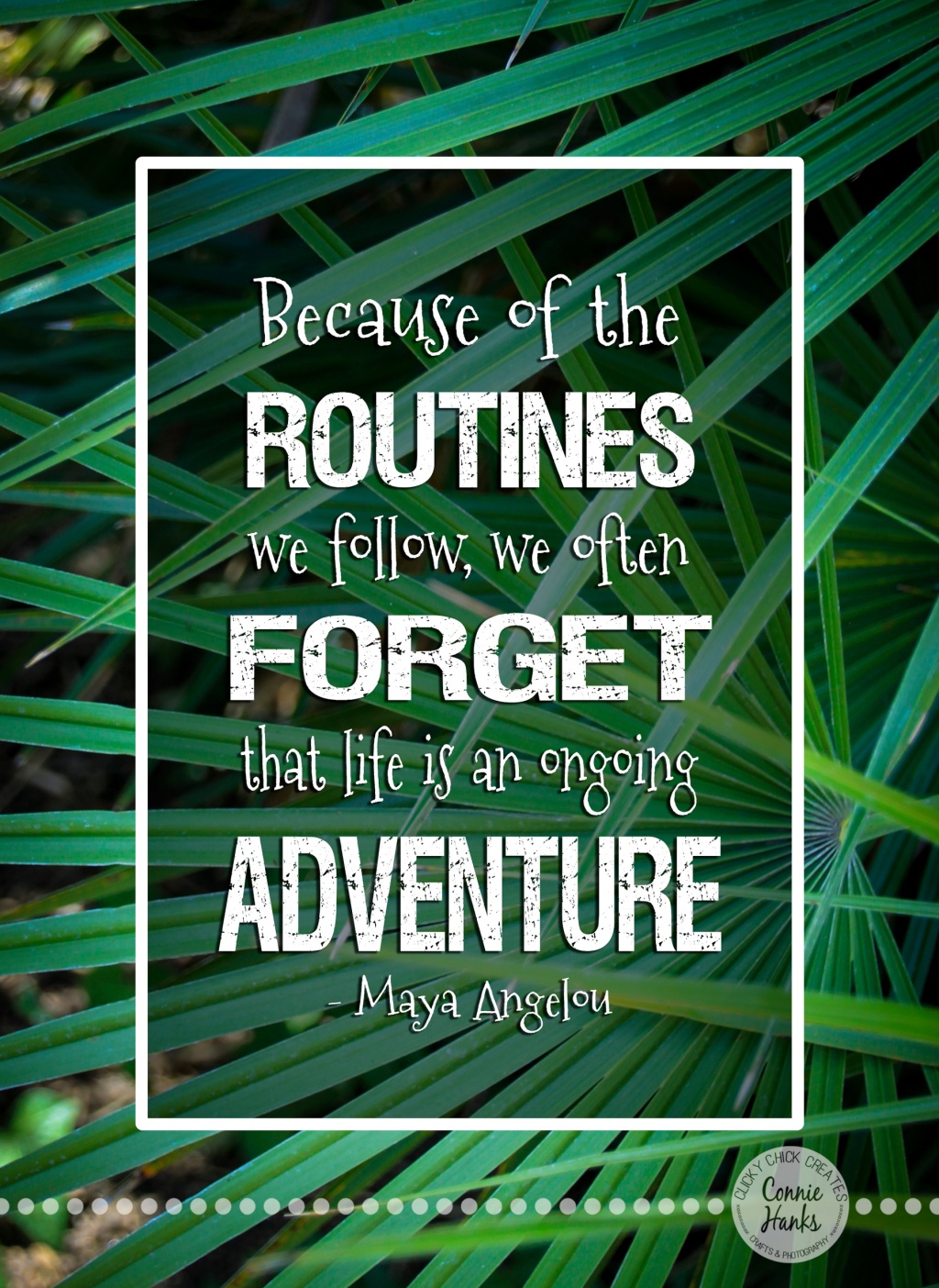 Connie Hanks Photography // ClickyChickCreates.com // "Because of the routines we follow, we often forget that life is an ongoing adventure" Maya Angelou quote