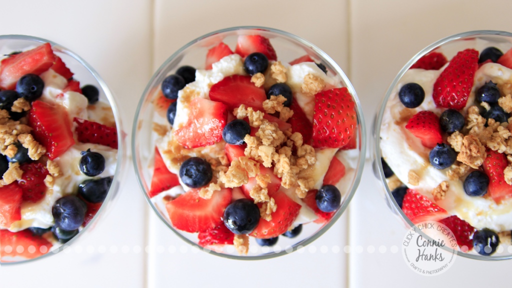 Connie Hanks Photography // ClickyChickCreates.com // breakfast with berries, yogurt, granola, honey