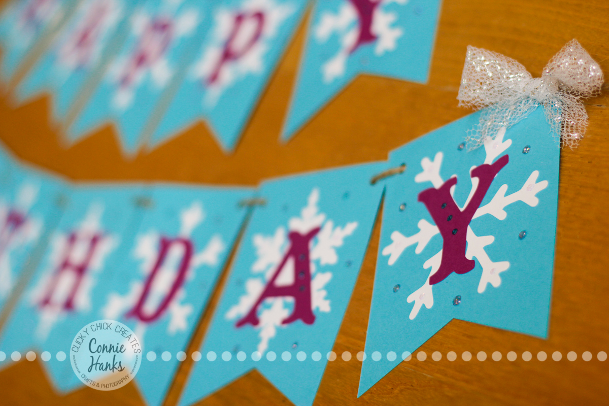 Connie Hanks Photography // ClickyChickCreates.com // Frozen snowflake birthday banner