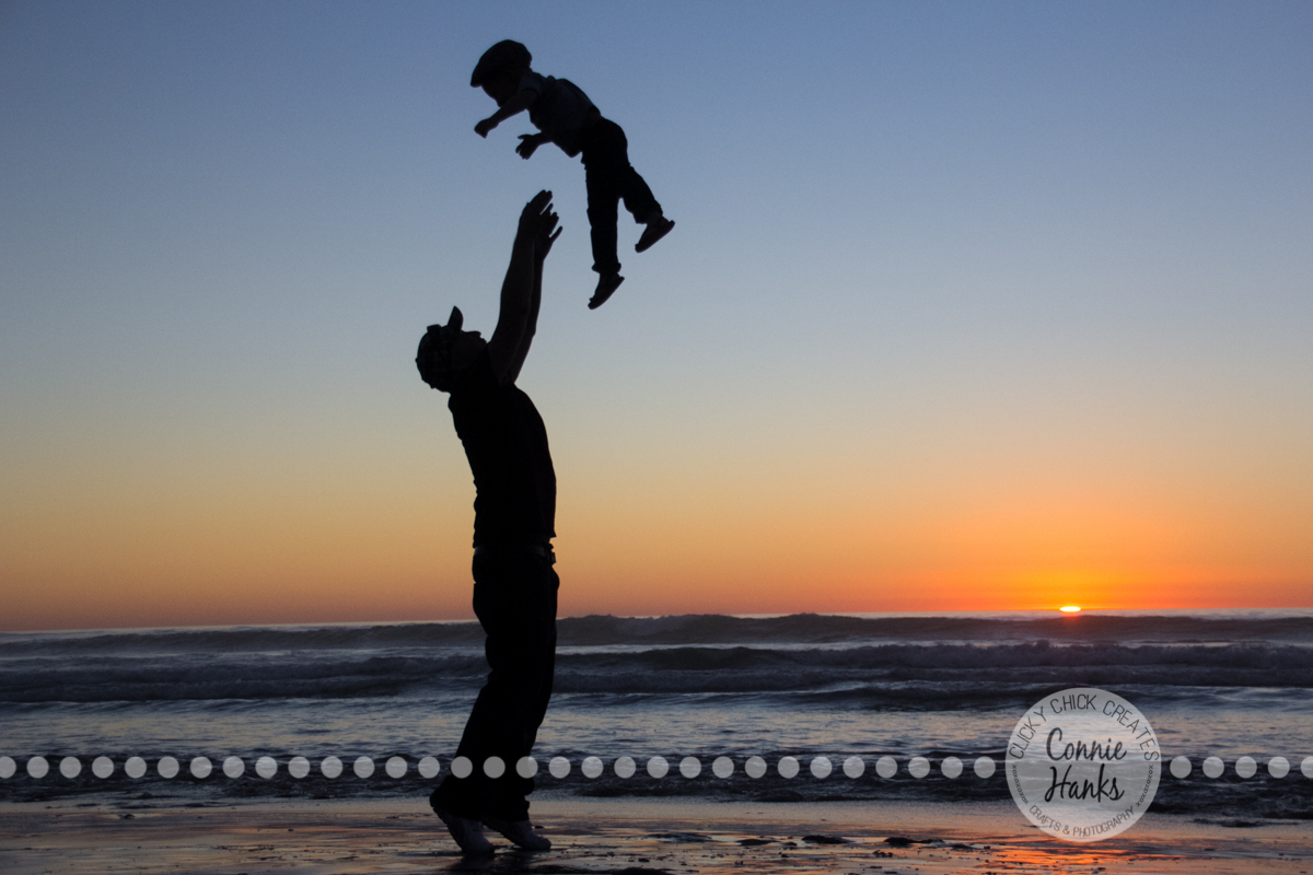 Connie Hanks Photography // ClickyChickCreates.com // Beach Silhouette, father, son, child, beach, sunset