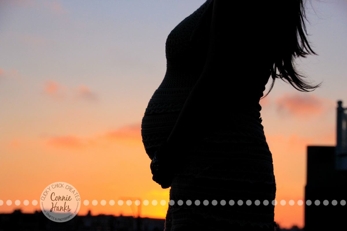 Connie Hanks Photography // ClickyChickCreates.com // Beach Silhouette, mother, father, baby, bump, pregnancy, maternity, couple, beach, sunset