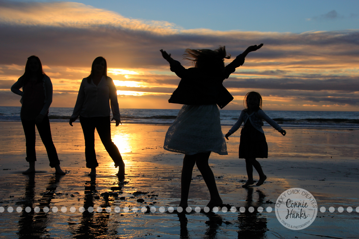 Connie Hanks Photography // ClickyChickCreates.com // Beach Silhouette, mother, kids, family, beach, sunset