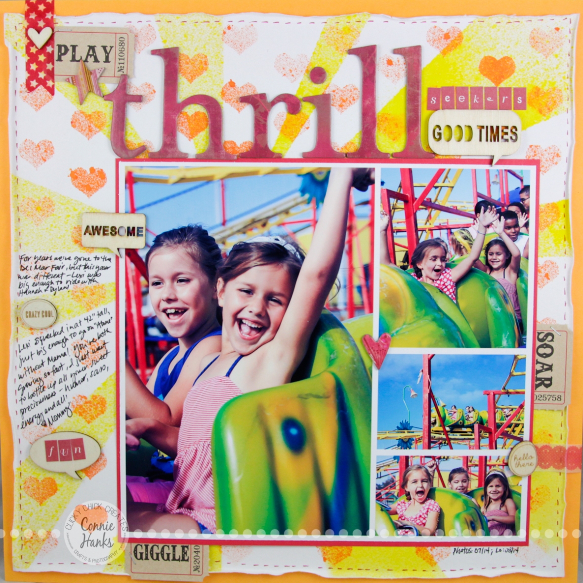Connie Hanks Photography // ClickyChickCreates.com // "Thrill Seekers" scrapbook layout - an afternoon at the county fair!