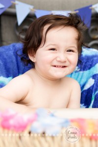 Connie Hanks Photography // ClickyChickCreates.com // First birthday cake smash, cupcake, fish, waves