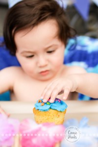 Connie Hanks Photography // ClickyChickCreates.com // First birthday cake smash, cupcake, fish, waves