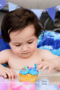 Connie Hanks Photography // ClickyChickCreates.com // First birthday cake smash, cupcake, fish, waves