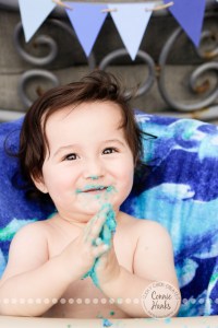 Connie Hanks Photography // ClickyChickCreates.com // First birthday cake smash, cupcake, fish, waves