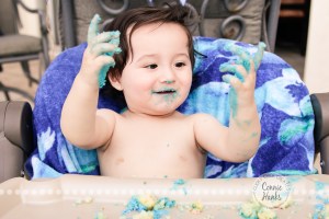 Connie Hanks Photography // ClickyChickCreates.com // First birthday cake smash, cupcake, fish, waves