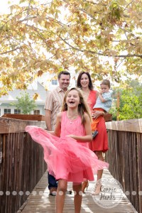 Connie Hanks Photography // ClickyChickCreates.com // Family Photography, Old Poway Park, rustic, park, train, tracks, grass, siblings, coordinated family, salmon, orange, pink, lovely