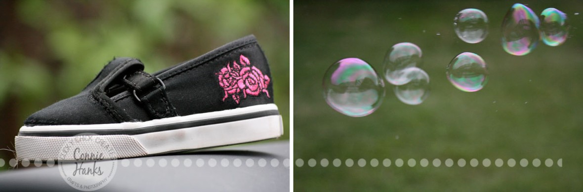 Connie Hanks Photography // ClickyChickCreates.com // Diptych - Run like the Wind! shoes and bubbles