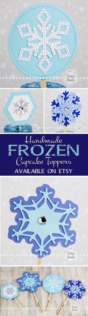 Connie Hanks Photography // ClickyChickCreates.com // Frozen, inspired, snowflake, cupcake, toppers, handmade, etsy