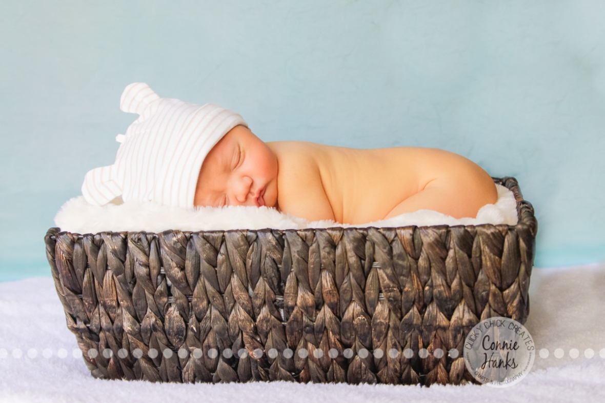 Connie Hanks Photography // ClickyChickCreates.com // sleeping baby in a basket, newborn photography, San Diego
