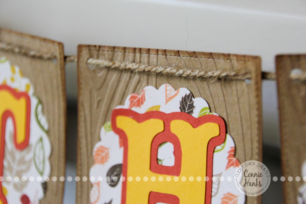 Connie Hanks Photography // ClickyChickCreates.com // give thanks fall banner thanksgiving, carta bella, autumn, leaves, leaf, lawn fawn, wood, grain, embossed, stitched party banners