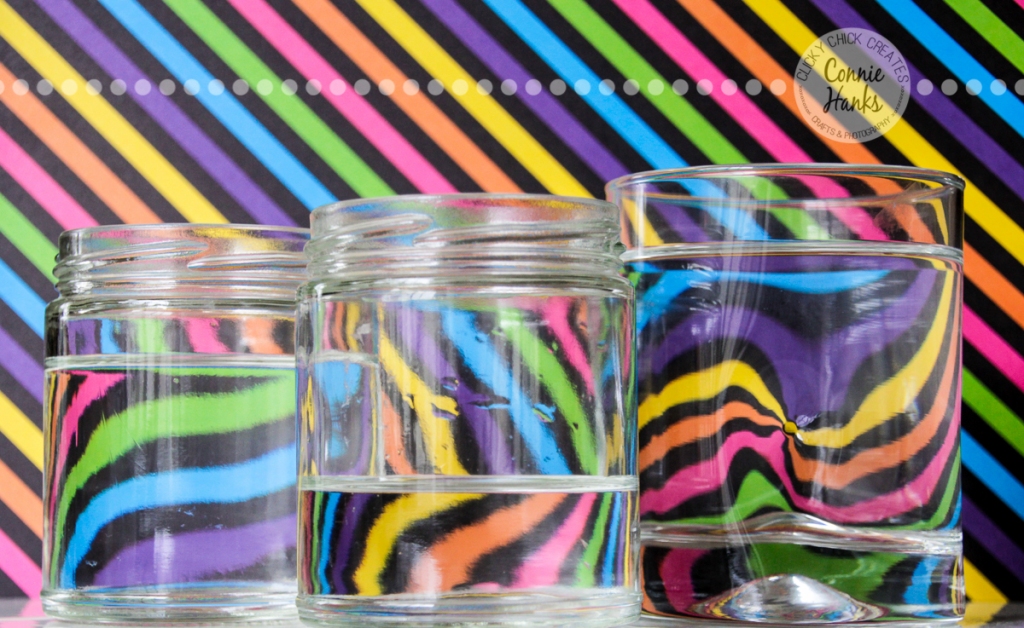 Connie Hanks Photography // ClickyChickCreates.com // refraction, water, glass, rainbow, pinwheel, stripes, colors, colorful