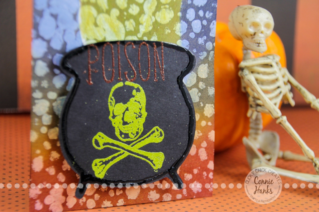 Connie Hanks Photography // ClickyChickCreates.com // Halloween Tags, ghostess hostess gift, cauldron, brew, spider, crescent moon, poison, spooky, bubbles, Dylusions, Tim Holtz Distress Ink, Ranger Ink, Slice, gesso