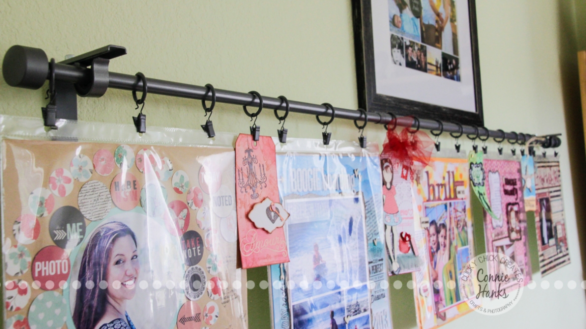 Connie Hanks Photography // ClickyChickCreates.com // easy wall display for scrapbook layouts, tags, cards and more!