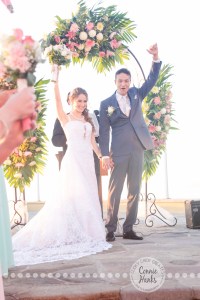 Connie Hanks Photography // ClickyChickCreates.com // Baja wedding, pink, turquoise, head wreath, cake, roses, lanterns, toast, kids, flower girls, ring bearers,