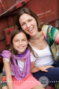 Connie Hanks Photography // ClickyChickCreates.com // Family Photography, mother, daughter, rustic, park, train tracks, train car, coordinated family, oranges, purples, colorful, lovely